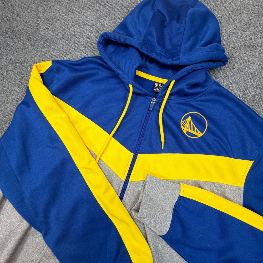 Golden State Warriors Hooded Fleece Sweatshirt Jacket Mens XL Blue PLEASE READ